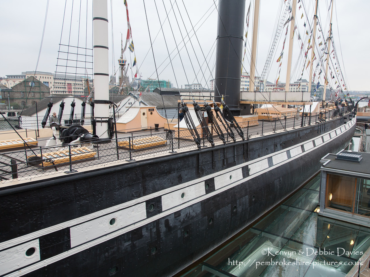 Designed by Isambard Kingdom Brunel and completeted in 1843, The SS Great Britain was - at the time - the larget vessel afloat and the first to feature an iron hull and screw propeller and the first steam ship to cross the Atlantic. She now lies as a museum in the same dry dock in the Great Western Dockyard in which she was built.