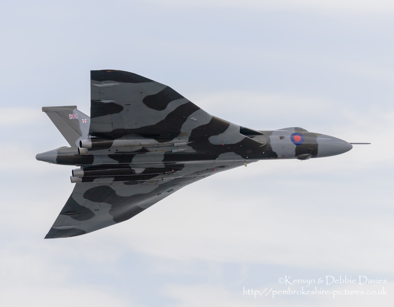 The Spirit Of Great Britain is the only airworthy example of the 134 Avro Vulcan V bombers that were operated by the Royal Air Force from 1953 until 1984. Vulcan XH558 served with the RAF between 1960 and 1985 in the bomber, maritime reconnaissance and air-to-air refuelling roles. The RAF operated XH558 as a display aircraft from 1986 until 1992, when budget cuts forced its retirement.<br/><br/>It is presently operated by the Vulcan to the Sky Trust as a display aircraft, funded entirely by charitable donations and the UK Lottery's Heritage Fund. It is registered with the United Kingdom Civil Aviation Authority as G-VLCN but has an exemption to fly in Royal Air Force markings as XH558.<br/><br/>October 2015 will see the last flight of the Vulcan as it becomes impossible to keep it airworthy.