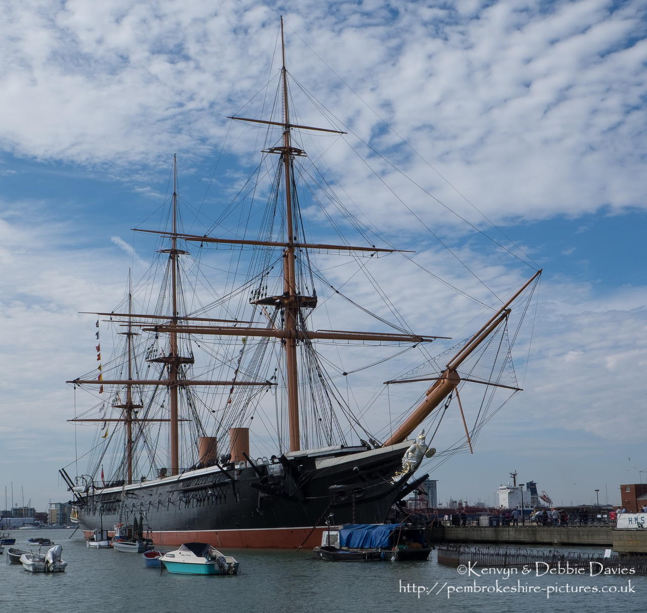 Built between 1859-61, The HMS Warrior was one of two armoured frigates (her sister ship was the HMS Black Prince) built in response to the French Napol?on, the first steam powered battleship in the world. She was the largest, most powerful and fastest ship of her day but soon became obsolete as maritime warfare equipment advanced. She is now docked in Portsmouth Harbour and has been restored as part of the National Maritime Fleet.