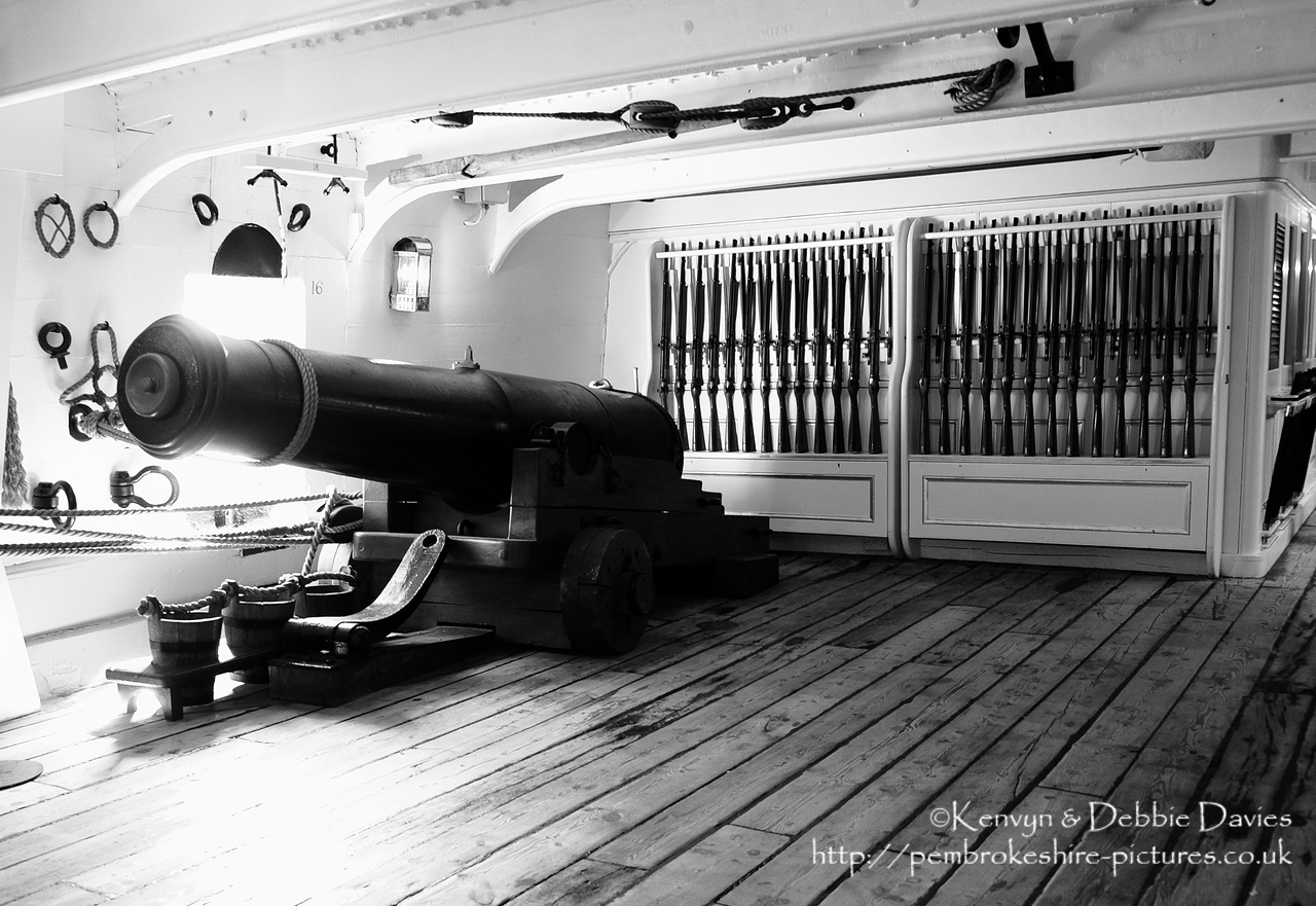 Built between 1859-61, The HMS Warrior was one of two armoured frigates (her sister ship was the HMS Black Prince) built in response to the French Napol?on, the first steam powered battleship in the world. She was the largest, most powerful and fastest ship of her day but soon became obsolete as maritime warfare equipment advanced. She is now docked in Portsmouth Harbour and has been restored as part of the National Maritime Fleet.