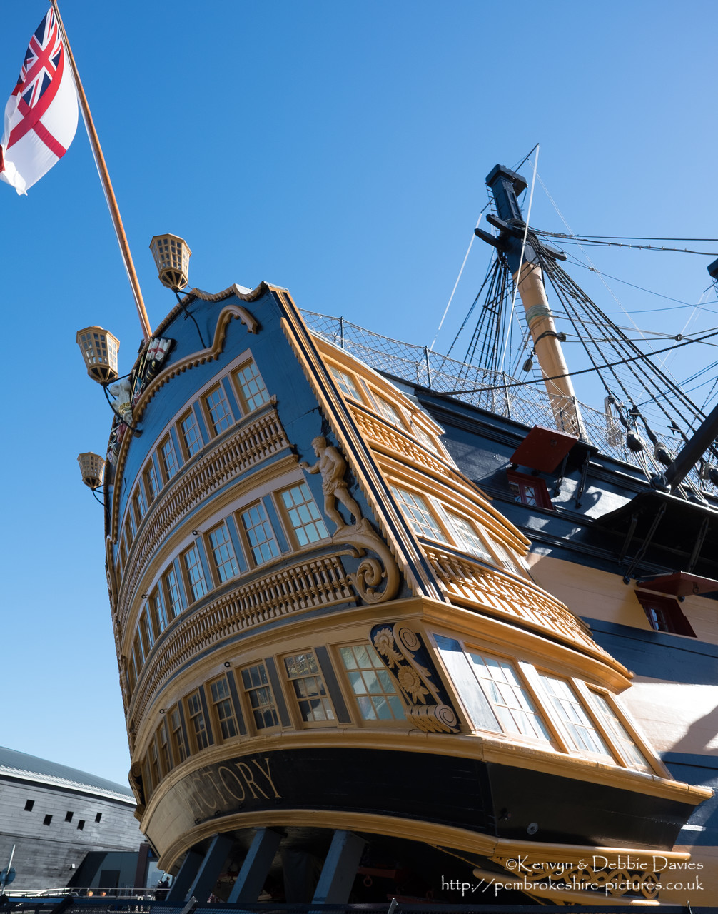 HMS Victory is a 104-gun first-rate ship of the line of the Royal Navy, laid down in 1759 and launched in 1765. She is most famous as Lord Nelson's flagship at the Battle of Trafalgar in 1805.<br/><br/>HMS Victory is the flagship of the First Sea Lord and is the oldest naval ship still in commission.