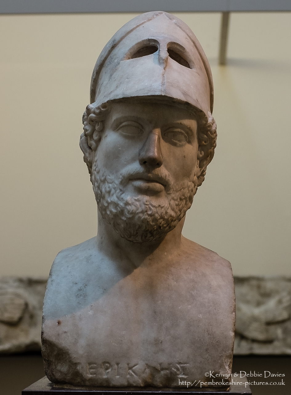 Perikles (died 429BC) was famous for his public speaking, which enabled him to rule Athens at the height of her empire. With a military helmet pushed back on the head, Perikles is the model of a citizen soldier. This idealised image presents him as 'fair of face and sound of heart' (kalos kai agathos).<br/><br/>Roman 2nd Century AD copy of a lost Greek original of around 44-430BC.<br/><br/>More from the Fuji X100S www.flickr.com/photos/kendavies/sets/72157633171675942