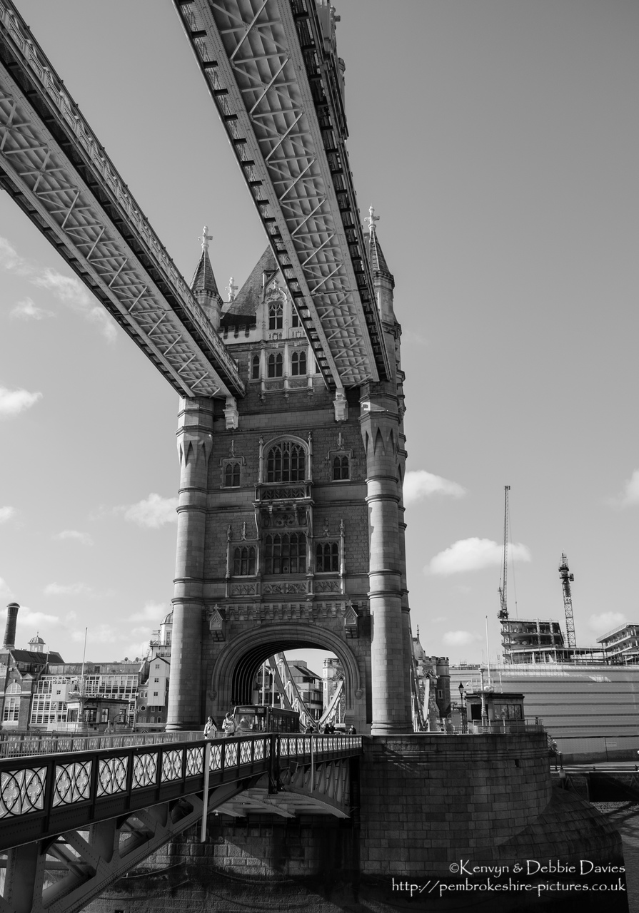 Started in 1886 and completed in 1894, Tower Bridge is a combined bascule (draw) and suspension bridge. It is close The Tower of London, from which it takes it's name.