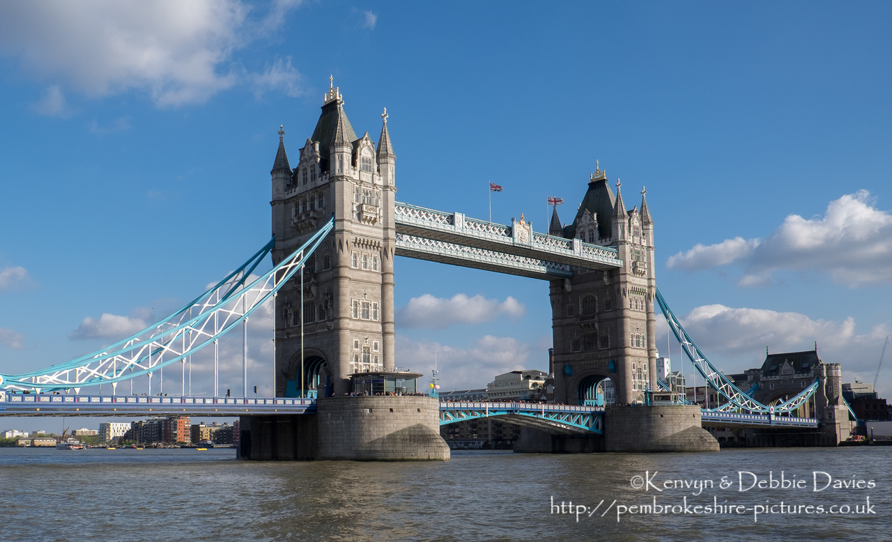 Started in 1886 and completed in 1894, Tower Bridge is a combined bascule (draw) and suspension bridge. It is close The Tower of London, from which it takes it's name.