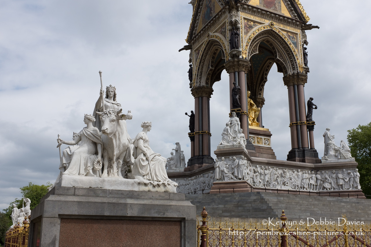 Officially the Prince Consort National Memorial.<br/><br/>Located in Kensington Gardens on Albert Memorial Road opposite the Royal Albert Hall.