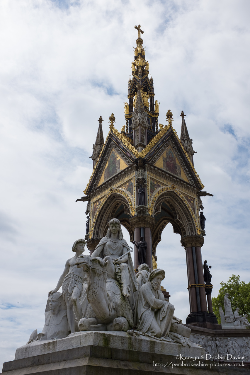 Officially the Prince Consort National Memorial.<br/><br/>Located in Kensington Gardens on Albert Memorial Road opposite the Royal Albert Hall.<br/><br/>Albert is shown holding the catalogue of the Great Exhibition of 1851, which he inspired and helped organise.