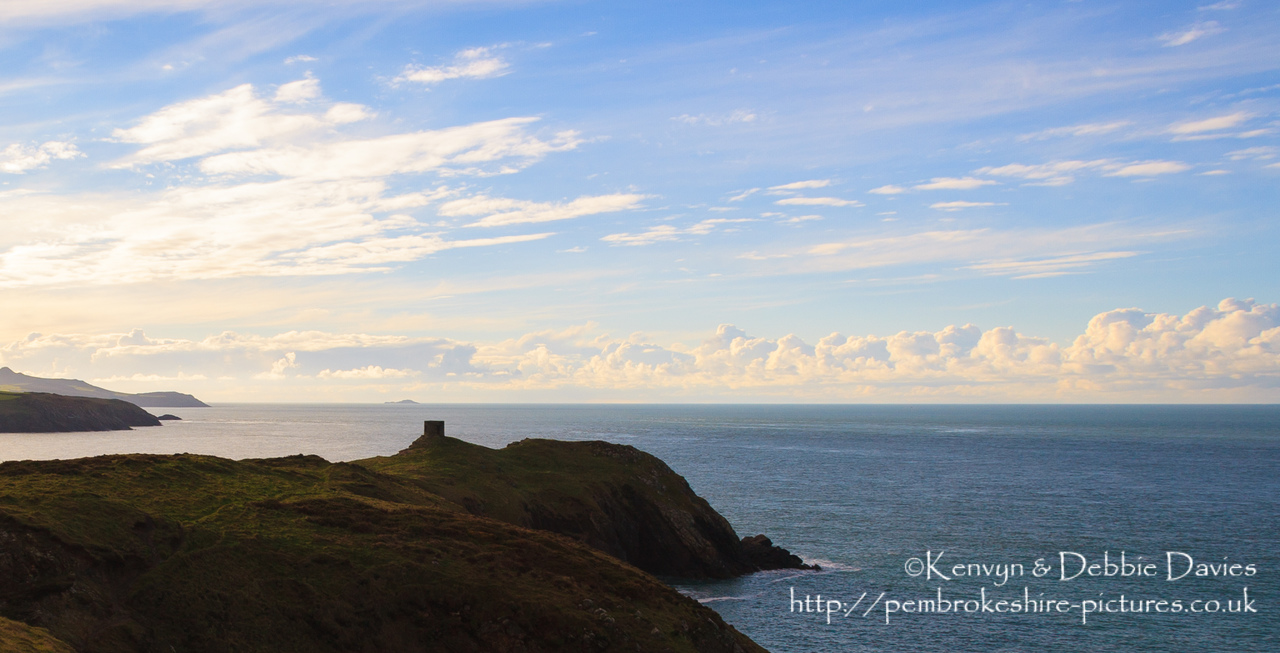 On the cliffs between Abereiddy and Traeth Llyfn with the Abereiddy beacon.
