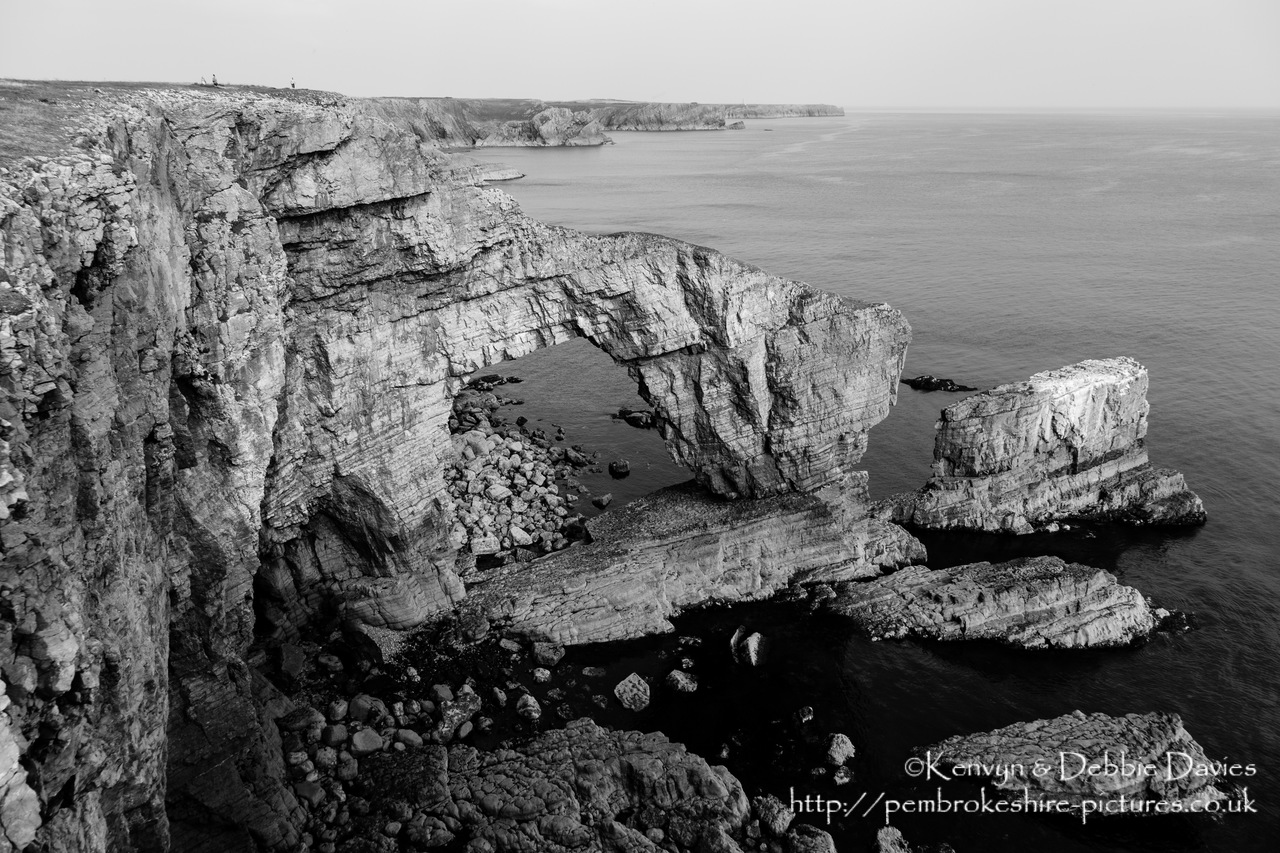 The Green Bridge of Wales is one of the most famous landmarks in Wales, and one of the most spectacular sites on the Pembrokeshire Coast. It is located close to Castlemartin in the south of the county, and is adjacent to the Stack Rocks and the Cauldron.
