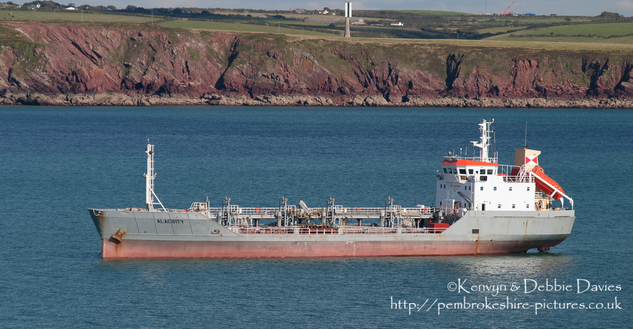 "Alacrity" in Milford Haven, 2003. Renamed to "Aegean VIII" in 2008. 80m length, 14m beam
