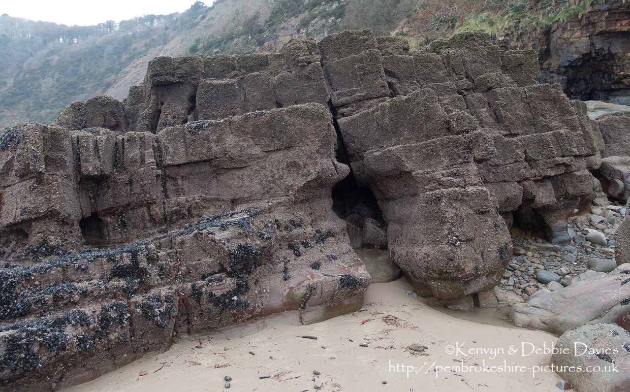 Pembrokshire's coast is world famous in geological circles for it's rock formations. The "folding" look was caused during the Variscan orogeny at the end of the Carboniferous period when the continents of Laurasia and Gondwana collided to form Pangea. At the time (c. 360Ma) Wales lay at the equator.