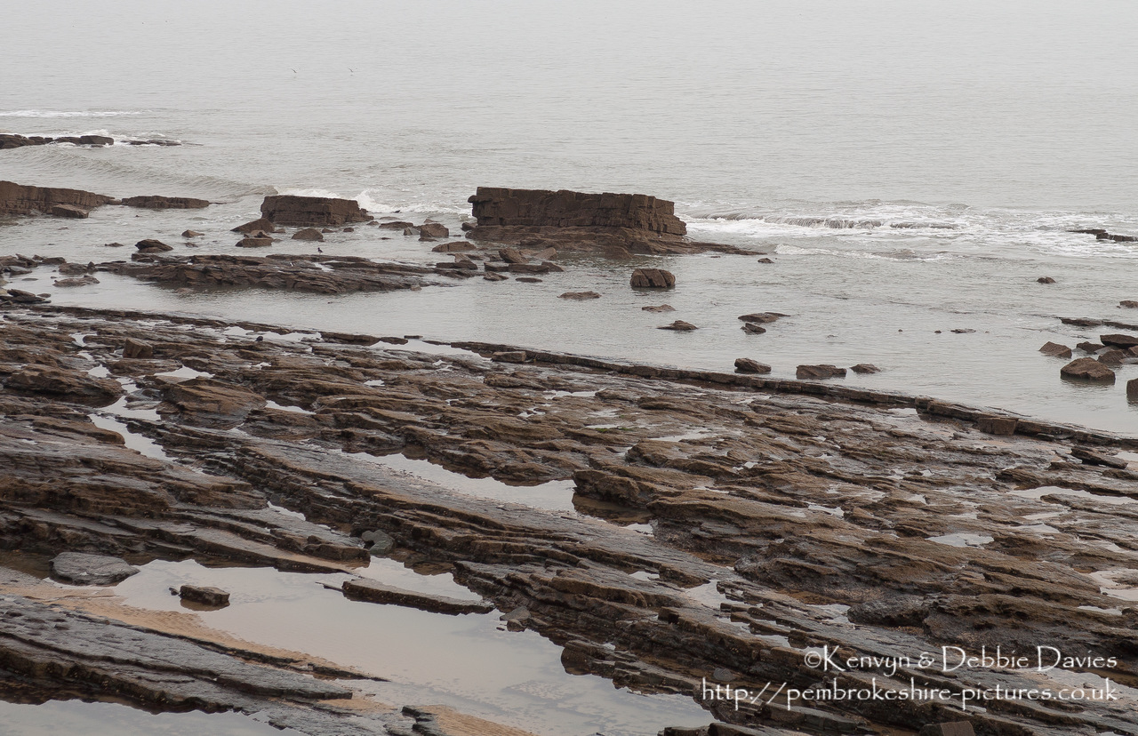 Pembrokshire's coast is world famous in geological circles for it's rock formations. The "folding" look was caused during the Variscan orogeny at the end of the Carboniferous period when the continents of Laurasia and Gondwana collided to form Pangea. At the time (c. 360Ma) Wales lay at the equator.