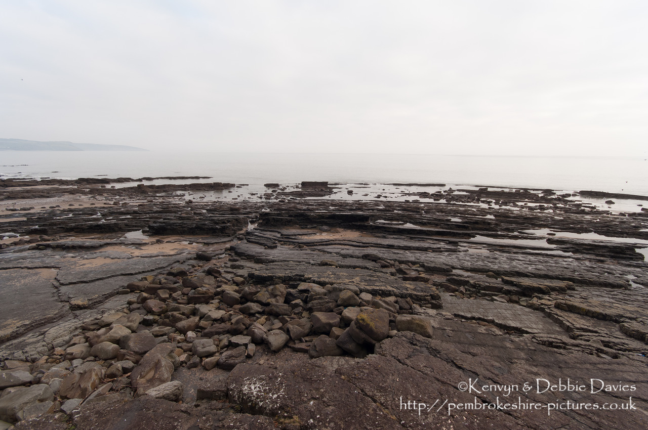 Pembrokshire's coast is world famous in geological circles for it's rock formations. The "folding" look was caused during the Variscan orogeny at the end of the Carboniferous period when the continents of Laurasia and Gondwana collided to form Pangea. At the time (c. 360Ma) Wales lay at the equator.