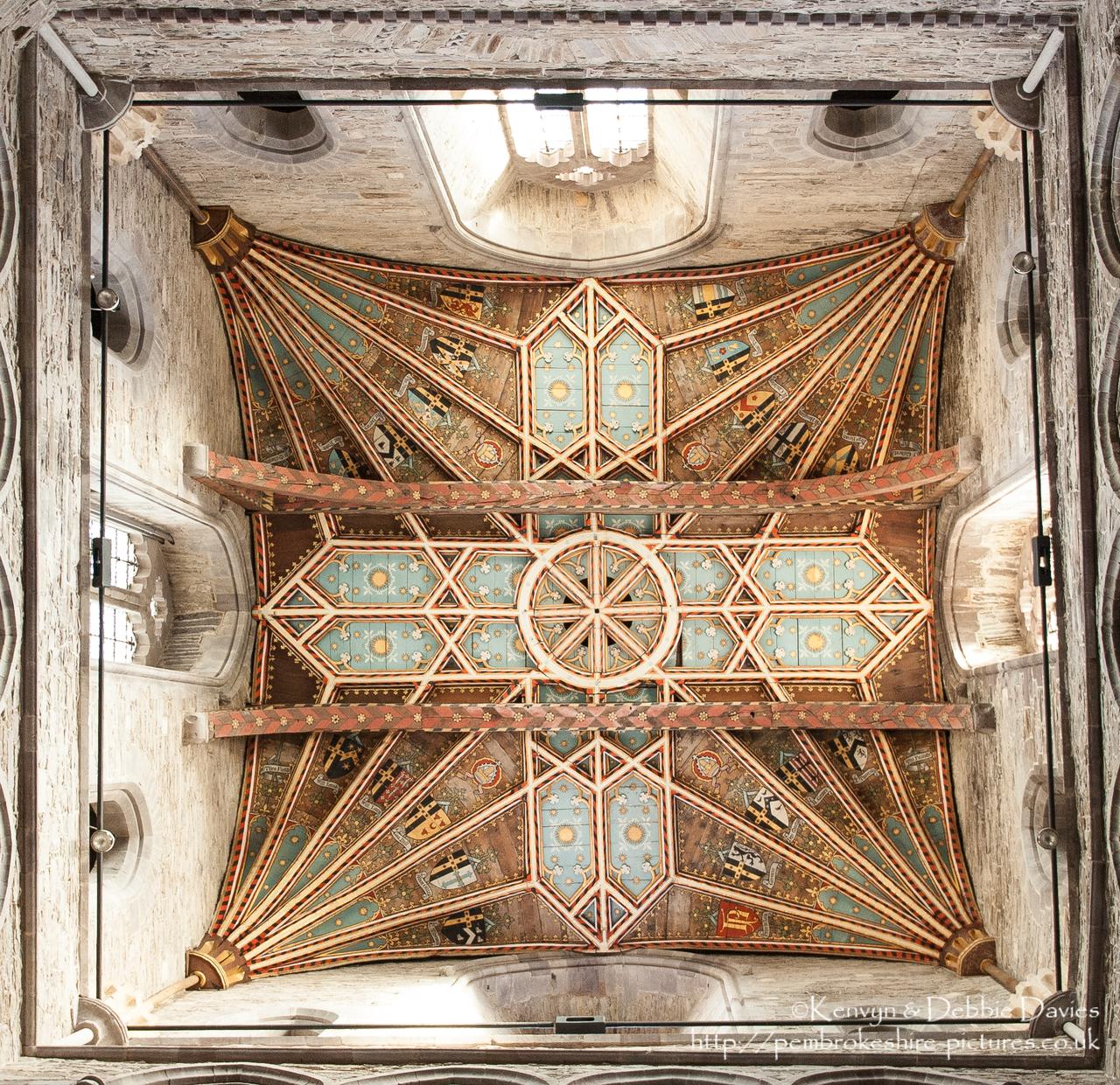 The ceiling of the central tower of St Davids Cathedral taken fron the choi