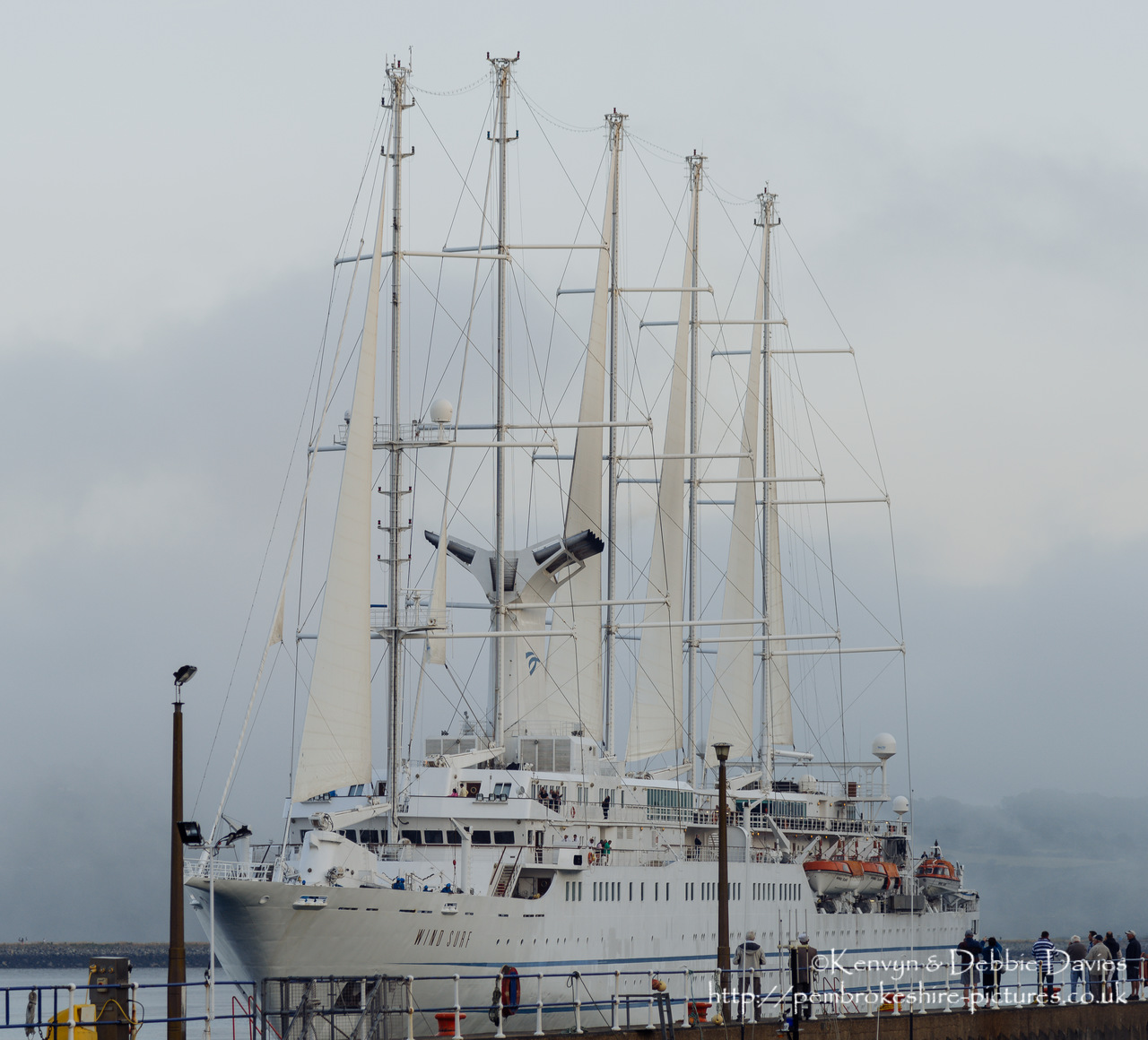 One of the biggest sailing ships in the world, the Wind Surf spent 12 hours in Goodwick then sailed passed Strumble Head heading for Ireland in some of the foggiest weather I've ever seen.