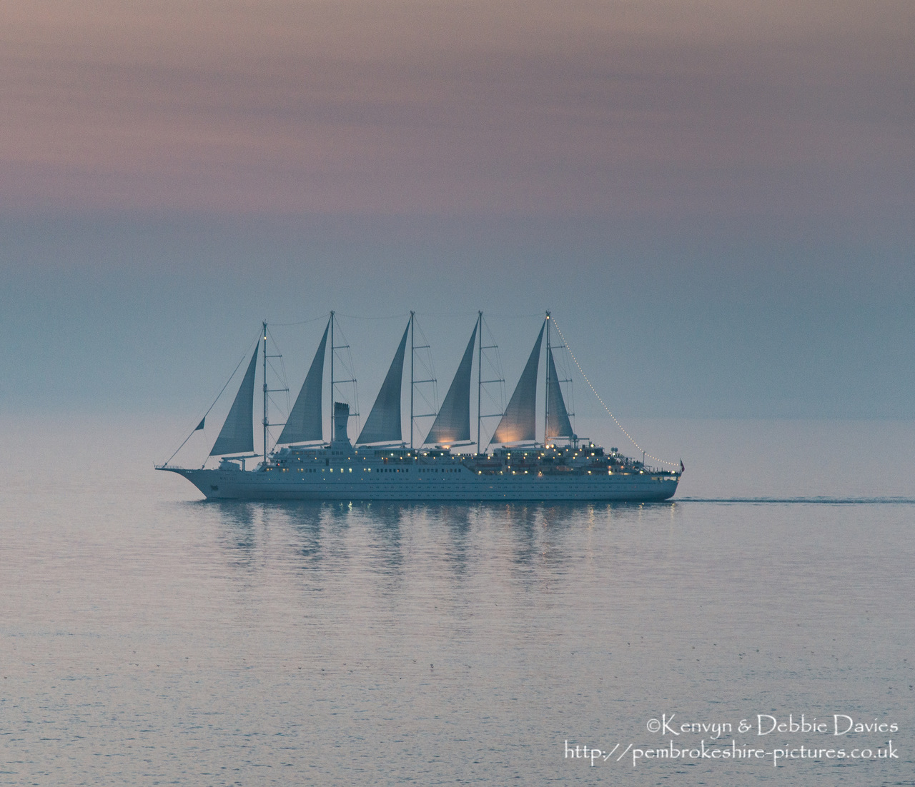 One of the biggest sailing ships in the world, the Wind Surf spent 12 hours in Goodwick then sailed passed Strumble Head heading for Ireland in some of the foggiest weather I've ever seen.