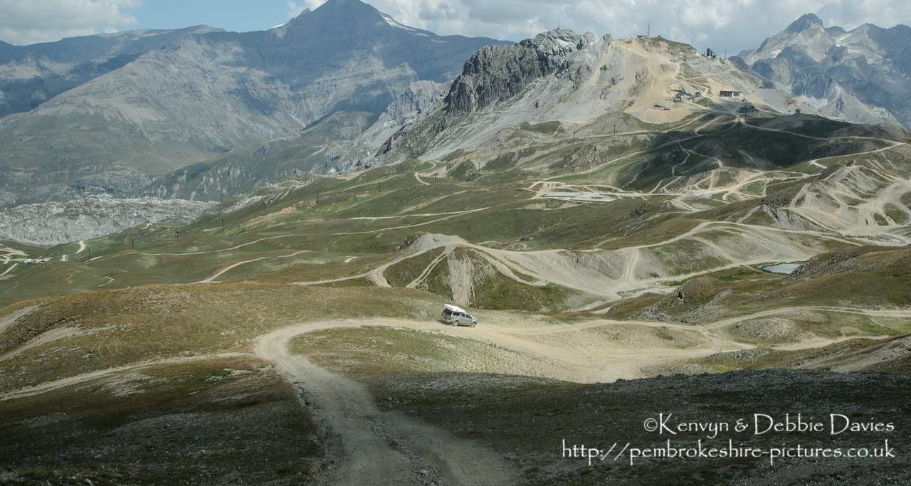 The Val d'Isère ski resort is used as an off-roading course during the summer months when there little snow about. Manufacturers use it to test their new 4x4's. Taken in 2003 with a Nikon D1X