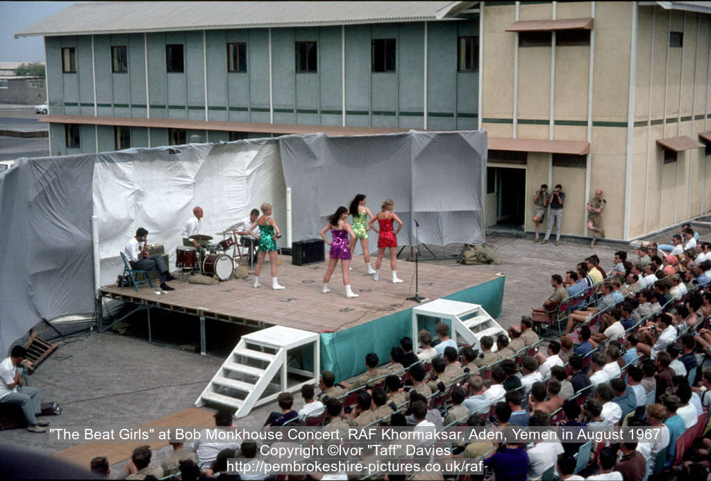 "The Beat Girls" at Bob Monkhouse Concert, RAF Khormaksar, Aden, Yemen in August 1967