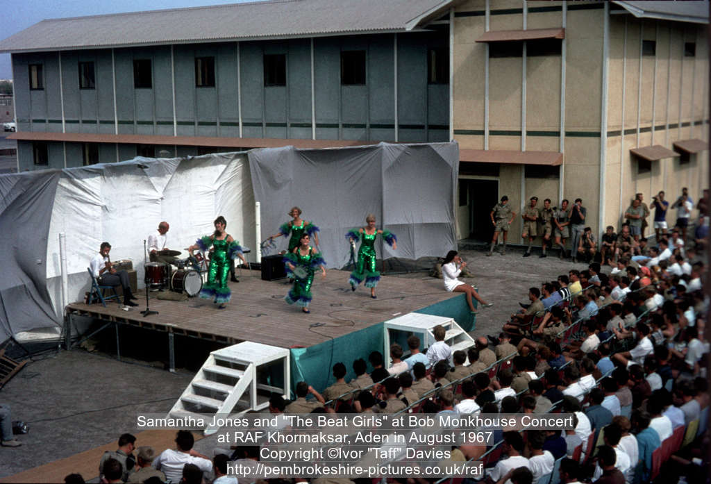Samantha Jones and "The Beat Girls" at Bob Monkhouse Concertat RAF Khormaksar, Aden in August 1967