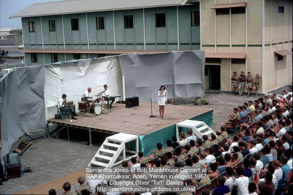 Samantha Jones at Bob Monkhouse Concert atRAF Khormaksar, Aden, Yemen in August 1967