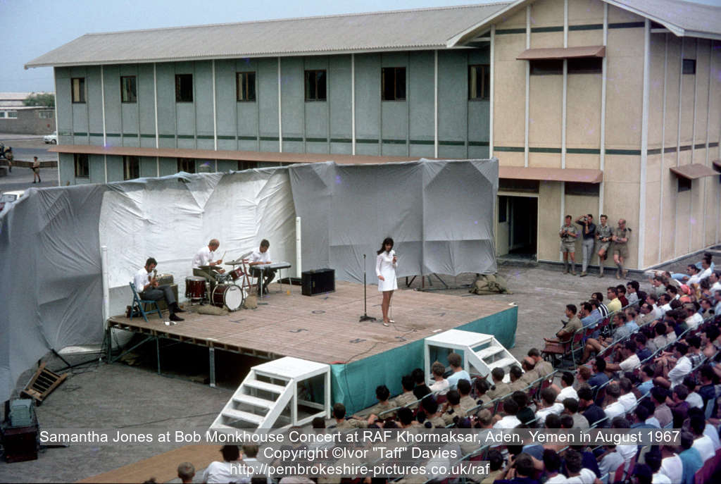 Samantha Jones at Bob Monkhouse Concert at RAF Khormaksar, Aden, Yemen in August 1967