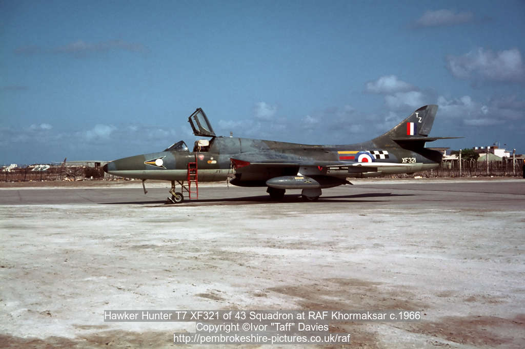 Hawker Hunter T7 XF321 of 1417 Flight Trainers Squadron at RAF Khormaksar c.1966