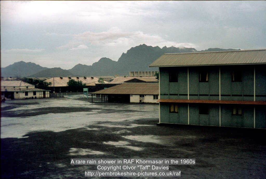 A rare rain shower in RAF Khormasar in the 1960s