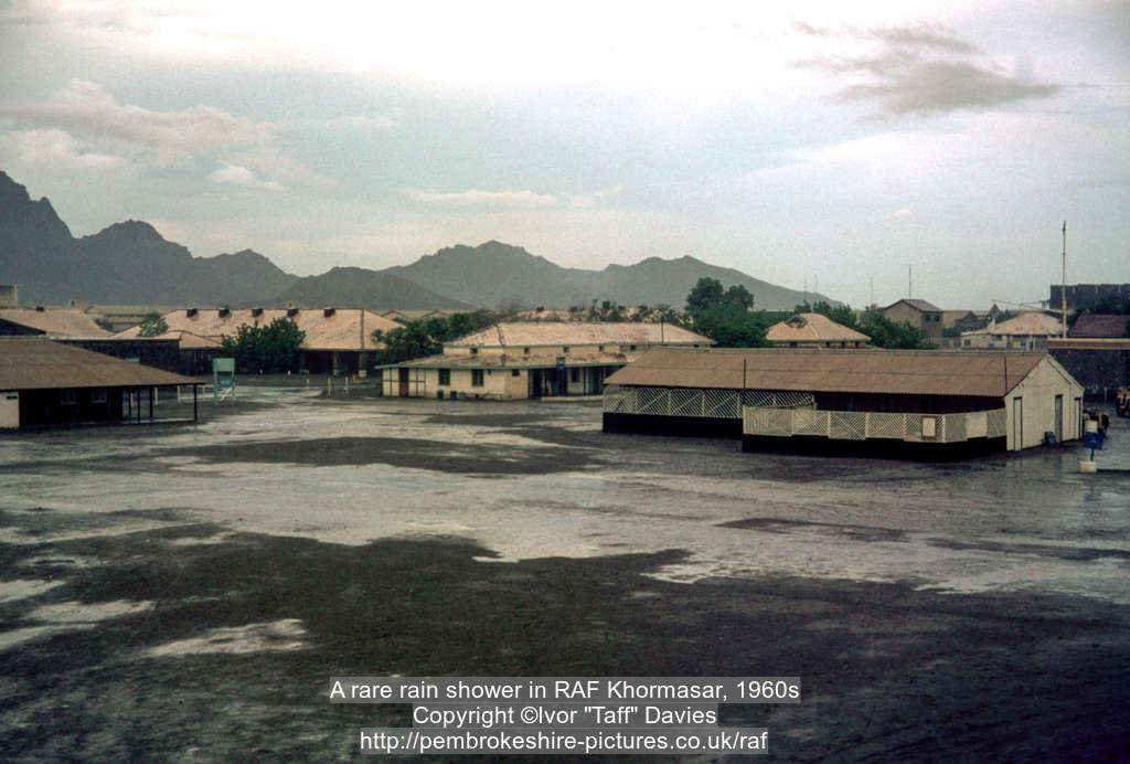 A rare rain shower in RAF Khormasar, 1960s