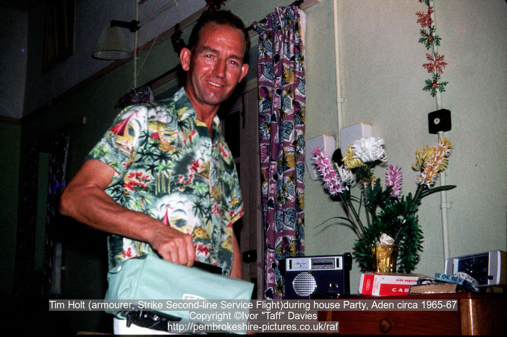Tim Holt (armourer, Strike Second-line Service Flight)during house Party, Aden circa 1965-67