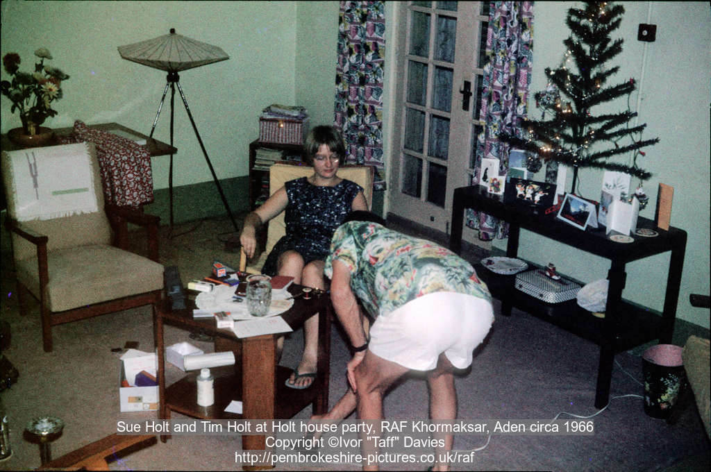 Sue Holt and Tim Holt at Holt house party, RAF Khormaksar, Aden circa 1966