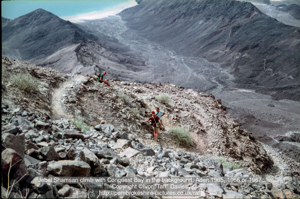 Jebel Shamsan climb with Conquest Bay in the background. Aden 1965, 1966 or 1967