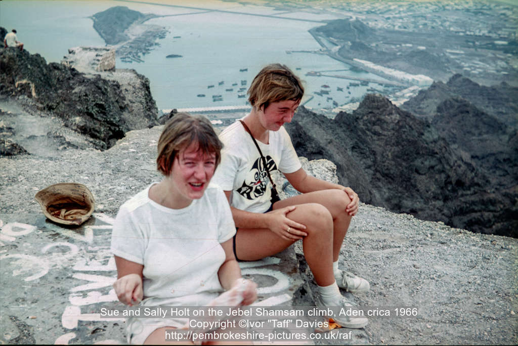 Sue and Sally Holt on the Jebel Shamsam climb, Aden crica 1966