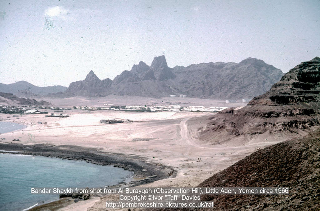 Bandar Shaykh from shot from Al Burayqah (Observation Hill), Little Aden, Yemen circa 1966