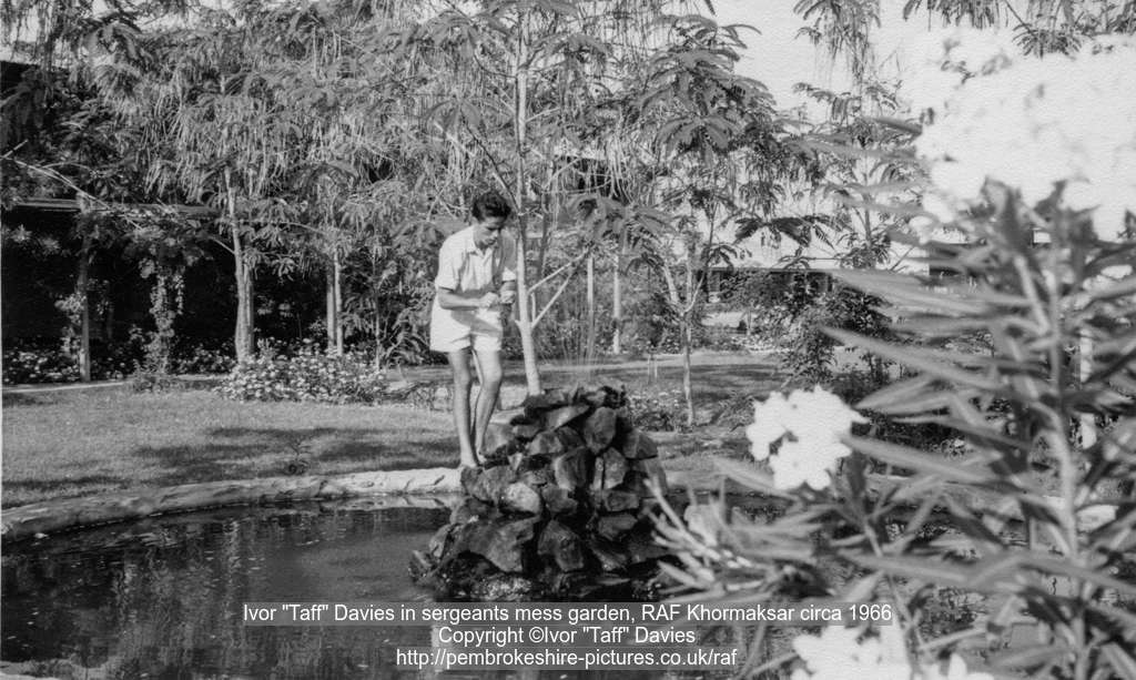 Ivor "Taff" Davies in sergeants mess garden, RAF Khormaksar circa 1966