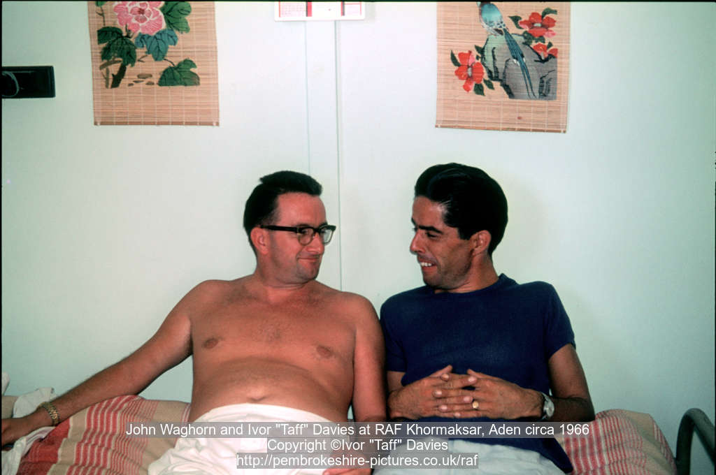 John Waghorn and Ivor "Taff" Davies at RAF Khormaksar, Aden circa 1966
