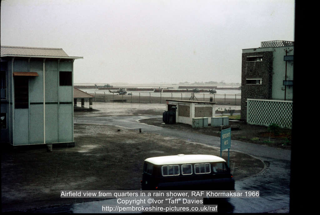 Airfield view from quarters in a rain shower, RAF Khormaksar 1966