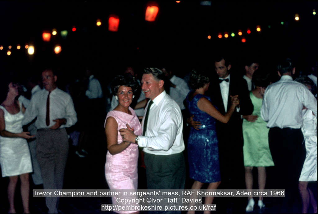 Trevor Champion and partner in sergeants' mess, RAF Khormaksar, Aden circa 1966