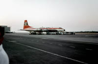 Bristol Britannia G-ARKB (model 175 Britannia 324) at RAF Khormaksar c.1966 British Eagle Airways. G-ARKB was the last Britannia built and was scrapped in 1971.