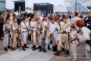 A collection of Rey from Star Wars The Force Awakens at London Comic Con 2016
