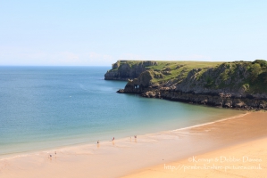 Looking over Barafundle Beach in South Pembrokeshire with Stackpole Head in the...